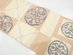 手織り真綿紬　枡に華紋織り出し　名古屋帯